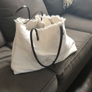 Soft canvas oversized tote bag, Leather handles